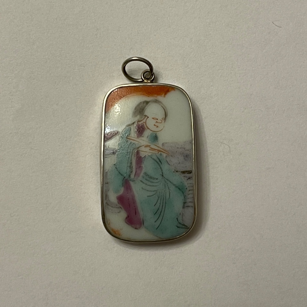 Sterling Silver Hand Painted Chinese Pendant